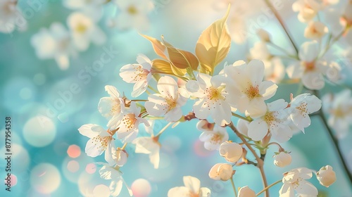 Floral spring background soft focus branches of blossoming bird cherry in spring outdoors macro in vintage light blue pastel colors