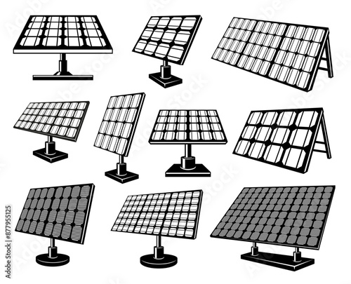 Solar panel alternative energy power generation ecology technology silhouette icon isometric vector