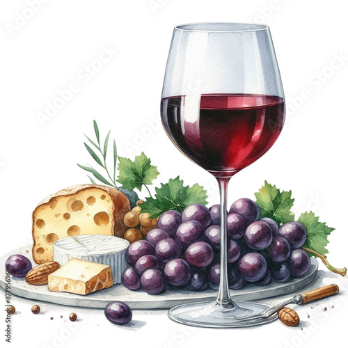 A glass of wine watercolor clipart