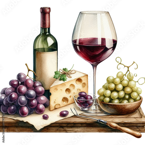 A glass of wine watercolor clipart