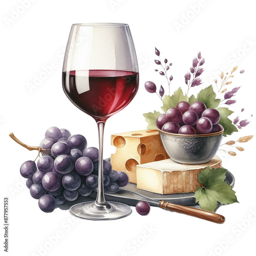 A glass of wine watercolor clipart