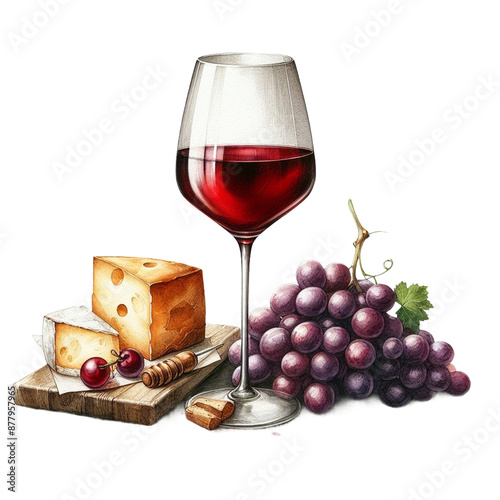 A glass of wine watercolor clipart
