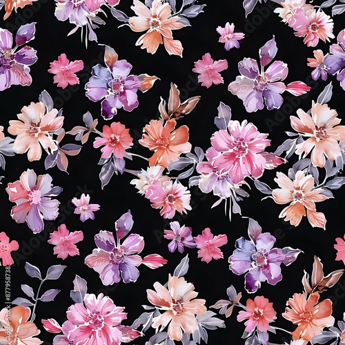 Pink Accent Traditional Floral Motif