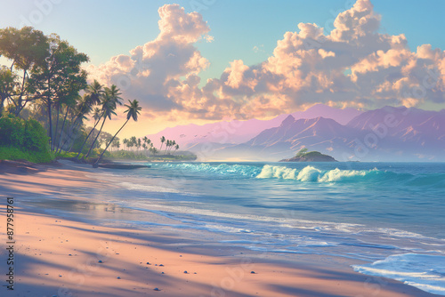 an illustration of wonderfull beach in evening photo