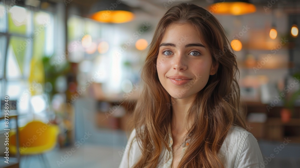 A young female investor with an excited look, wearing casual business attire, discussing startup investments in a vibrant co-working space. A young female investor with an excited look, wearing casual business attire, discussing startup investments in a vibrant co-working space.