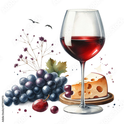 A glass of wine watercolor clipart