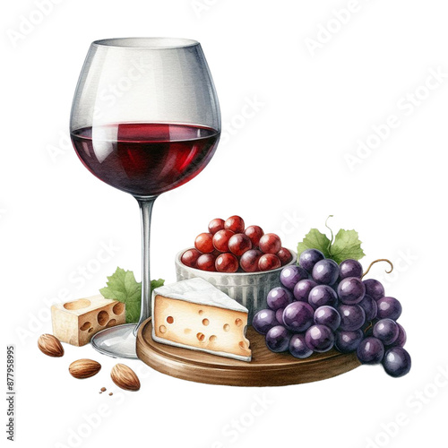 A glass of wine watercolor clipart