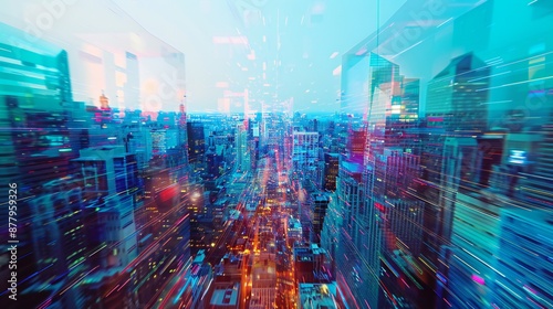 Wallpaper Mural Architectural abstraction of a digital cityscape with pixelated elements and glitch effects. Torontodigital.ca