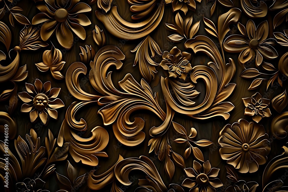 Golden 3D Floral Pattern - Baroque Style Illustration Golden 3D Floral Pattern - Baroque Style Illustration