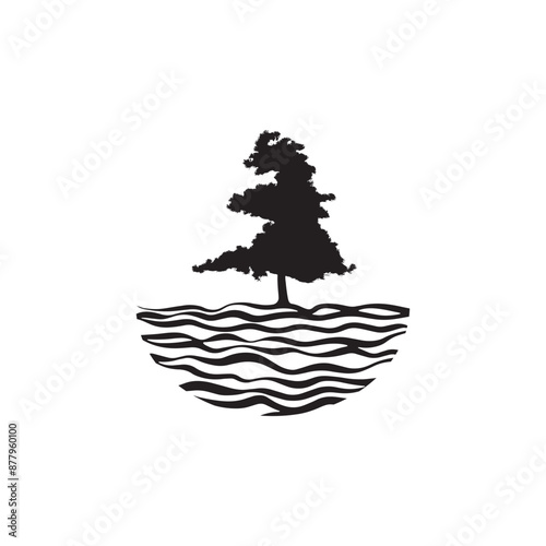 Logo of lake view. Black illustration of lake with trees view
