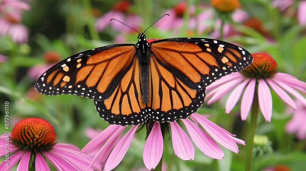 Naklejka premium Monarch butterfly on purple coneflower