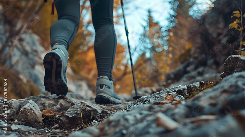 hiking boots in forest background,generative ai