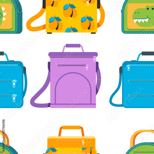 Lunch bags vector cartoon seamless pattern.