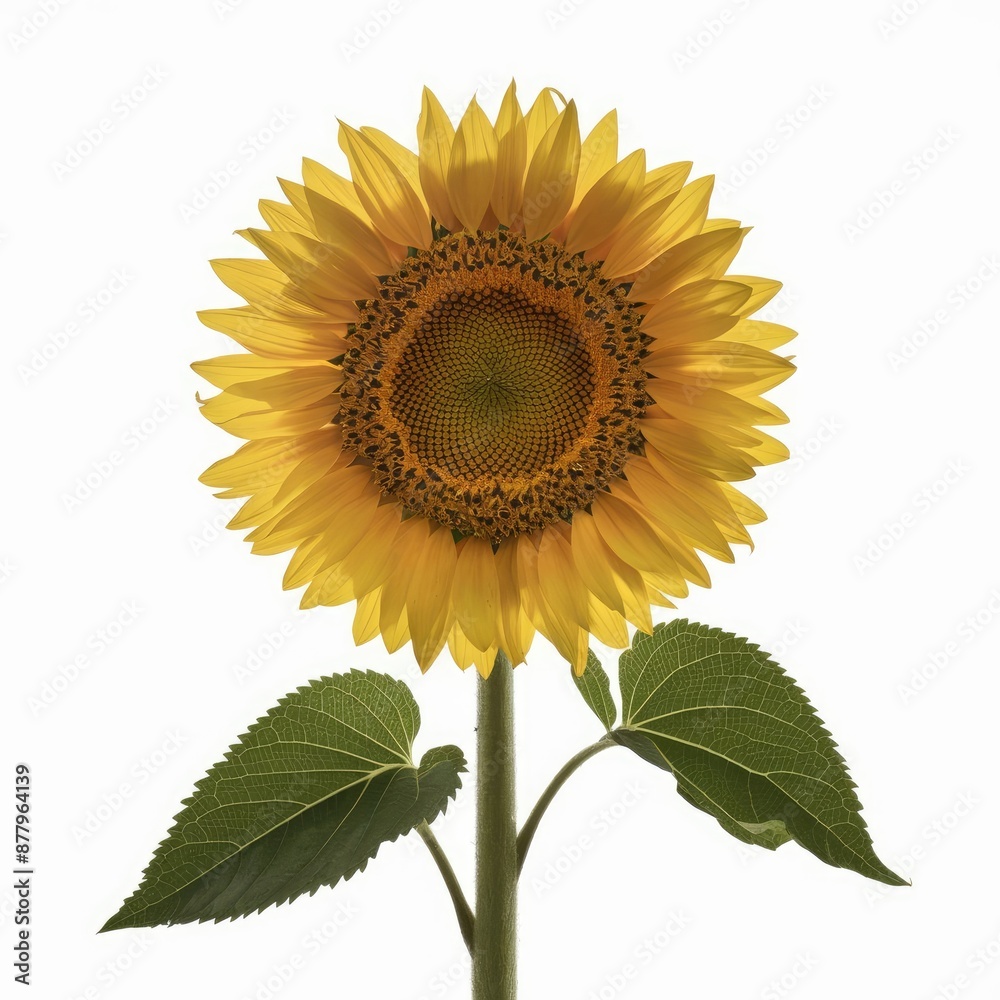 Fototapeta premium Sunflower with leaf isolated on a white background