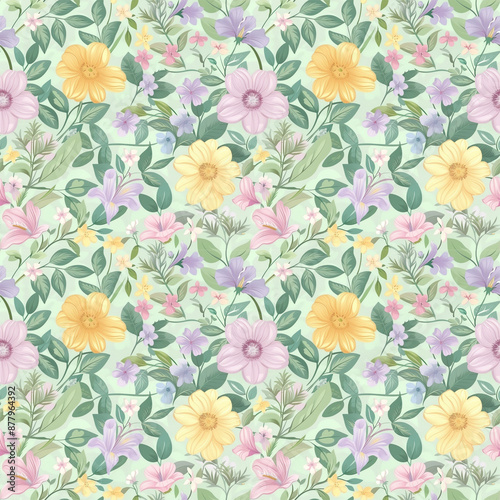 Wallpaper Mural Floral variety color, form nature, seamless fabric pattern. Torontodigital.ca