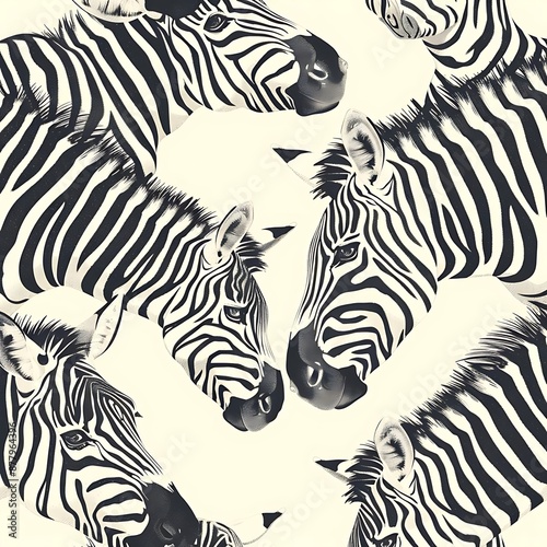 Zebra Heads Illustration Seamless Pattern