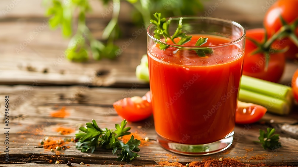 Raw organic tomato juice with parsley and celery Raw organic tomato juice with parsley and celery