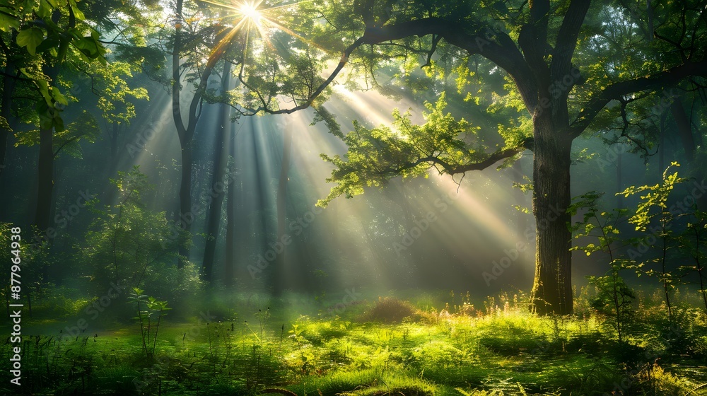forest in the morning sunrise background,generative ai