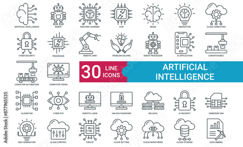Artificial Intelligence icon collection set with Robot, Machine Learning, Chip, Brain, Innovation