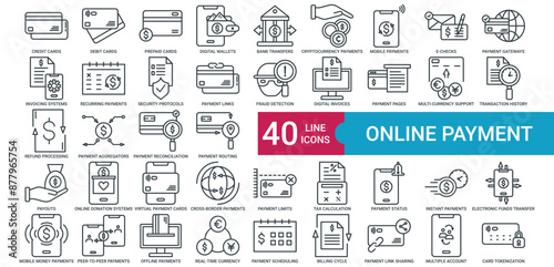 Online Payment icon collection set with Credit Cards, Debit Cards, Prepaid Cards, Digital Wallets, Bank Transfers