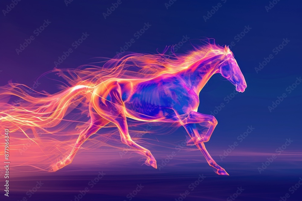 Glowing Horse of Fire Charges Across a Purple Sky Glowing Horse of Fire Charges Across a Purple Sky