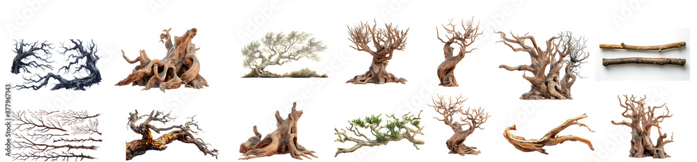 Set of various dead dry tree branch, Dead tree branches with cracked bark, cut out, isolated on transparent or white background, png Set of various dead dry tree branch, Dead tree branches with cracked bark, cut out, isolated on transparent or white background, png
