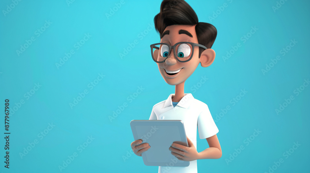 3D Cartoon Boy Holding Tablet. 3D Cartoon Boy Holding Tablet.