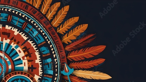November is National Native American Heritage Month; December is International Day of the World's Indigenous Peoples. Banner in vector form. Feather pattern on the background photo