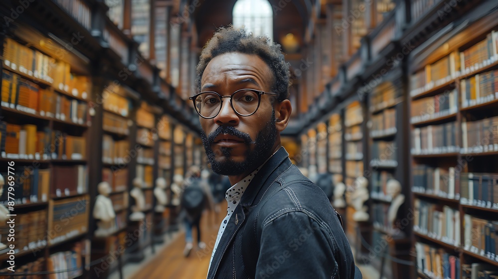 Back of an adult person looking at renaissance style paintings in an old museum art gallery Back of an adult person looking at renaissance style paintings in an old museum art gallery