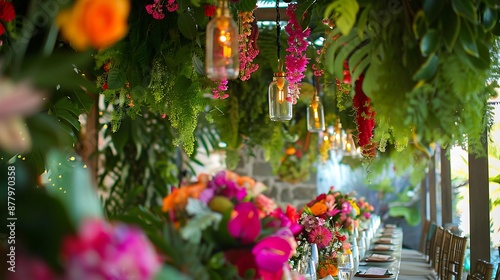 Table decoration flowers plants hanging decoration indoors outdoors green decoratio © Bonnie