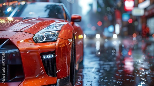 Wallpaper Mural Red Sports Car in the Rain Torontodigital.ca