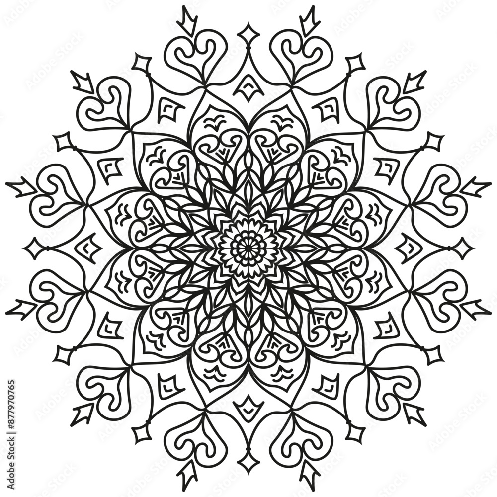 Circular pattern in form of mandala for Henna, Mehndi, tattoo, decoration. Decorative ornament in ethnic oriental style. Coloring book page.