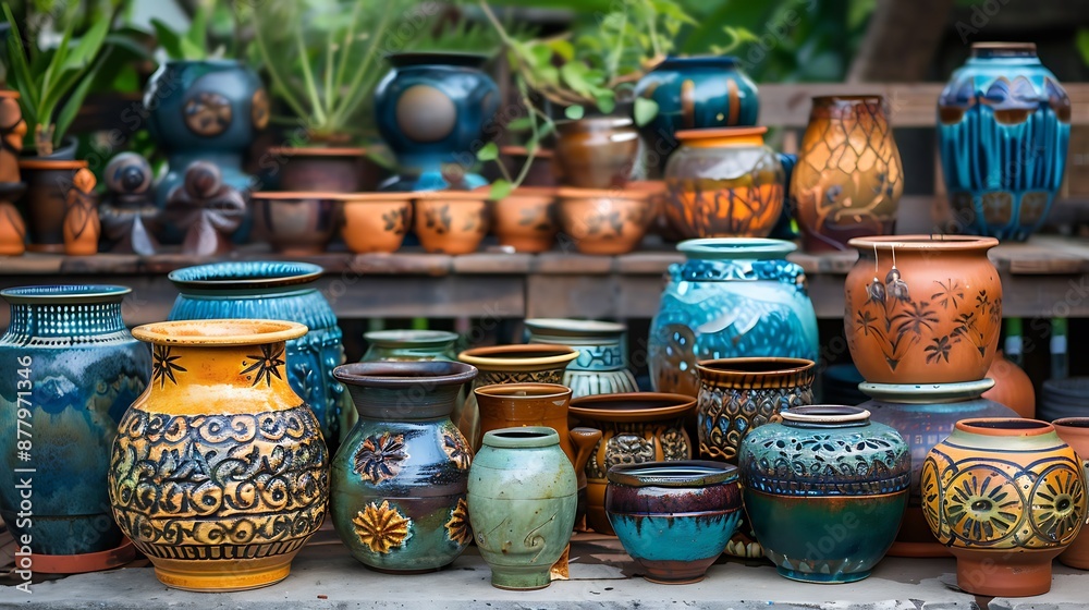 The set of pottery in the garden