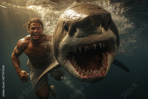 Terrifying moment as a man swimming in the ocean is viciously attacked by a shark photo