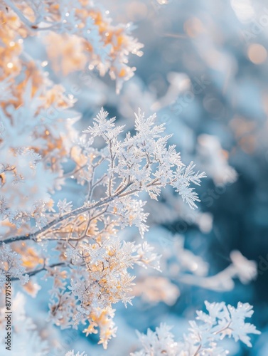 A close-up shot of a tree covered in snow