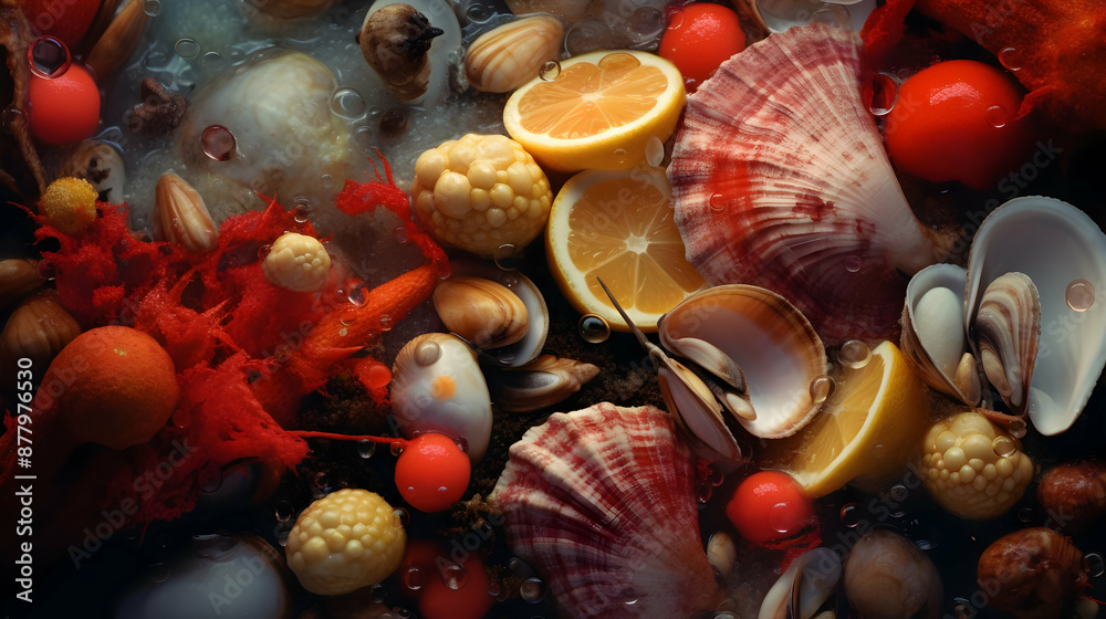 Seashells, Lemons, and Red Berries Still Life Illustration Seashells, Lemons, and Red Berries Still Life Illustration