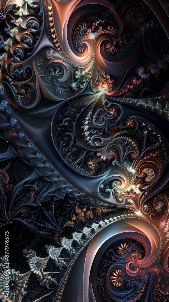 Abstract digital artwork with swirling, repeating patterns Abstract digital artwork with swirling, repeating patterns