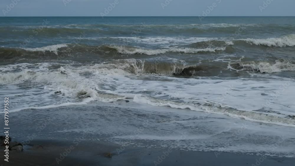 View of the dark black sea wave. Waves and ripples water surface Amazing sea Waves reflects background side view dark sea water wave, big waves in the black sea. Horizontal Video. View of the dark black sea wave. Waves and ripples water surface Amazing sea Waves reflects background side view dark sea water wave, big waves in the black sea. Horizontal Video.