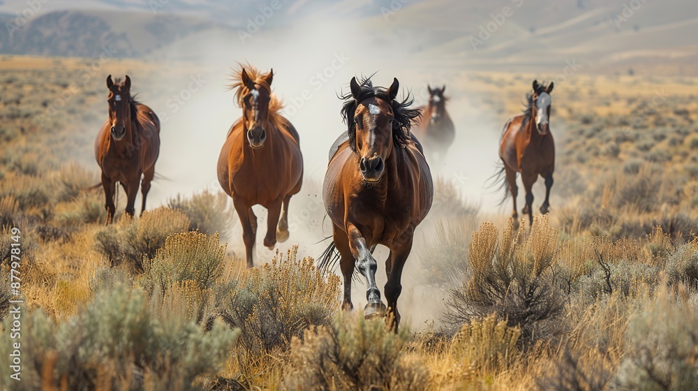Obraz premium Wild Horses Galloping Through Dust