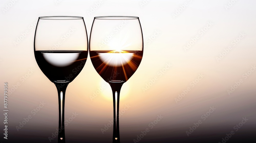 A wedding reception toast in silhouette with clinking glasses A wedding reception toast in silhouette with clinking glasses