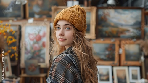 Wallpaper Mural  Back portrait of an adult woman looking at museum paintings in an old museum art gallery  Torontodigital.ca