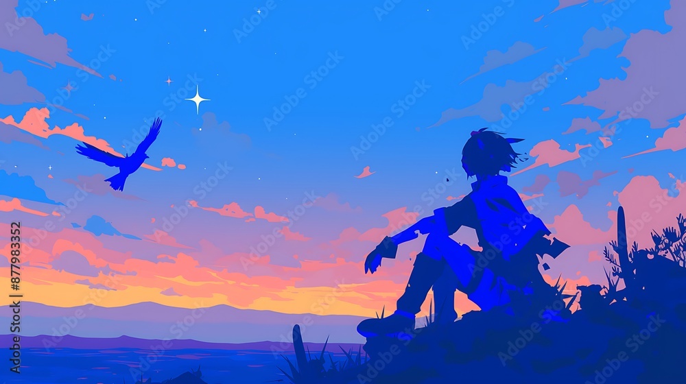 Fototapeta premium Silhouetted Figure Gazing at the Sunset
