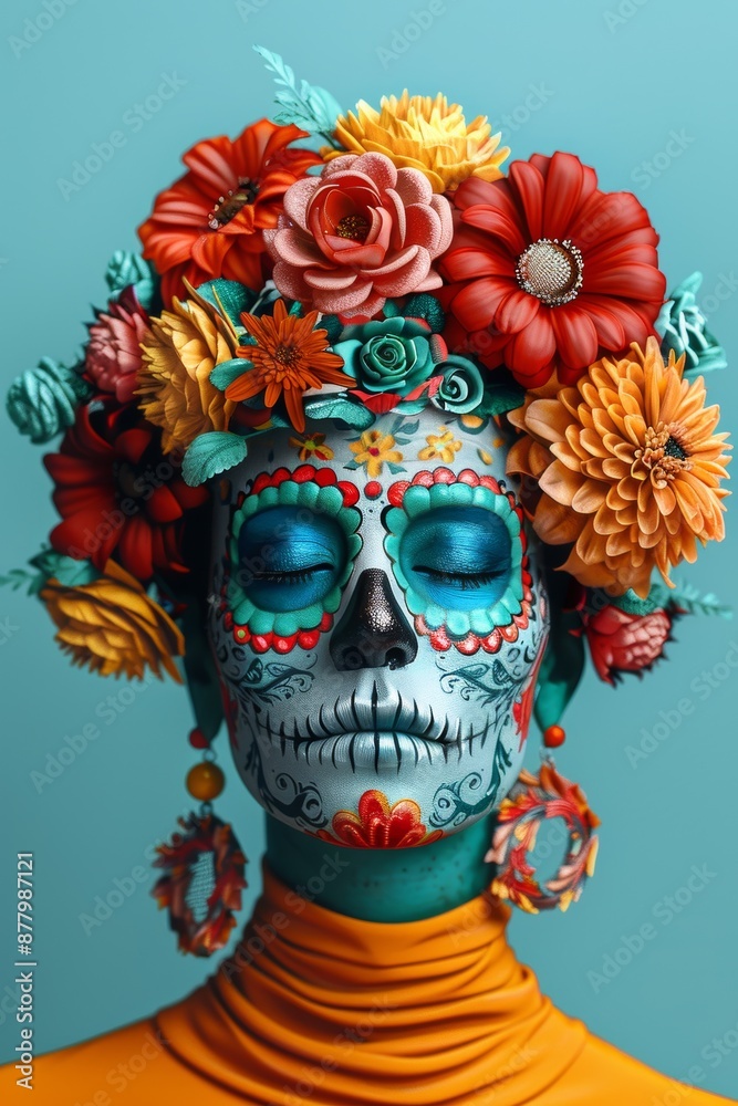 Neon Catrina - Vibrant Digital Painting of a Day of the Dead Icon Neon Catrina - Vibrant Digital Painting of a Day of the Dead Icon