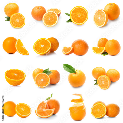 Set of ripe oranges isolated on white
