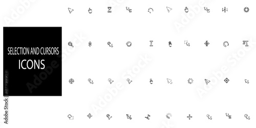 Selection and cursors simple concept 40 icons set. Contains such pointing hand clicks and waiting loading and more .Vector illustration.