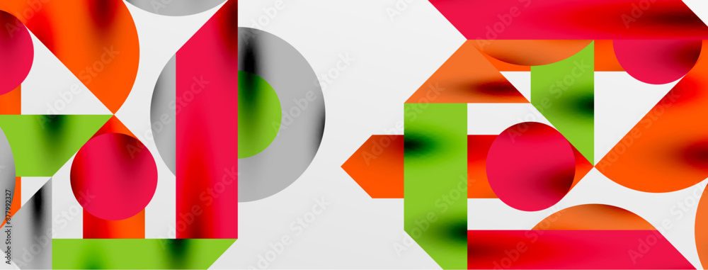 Circles and shadows. Colorful round elements with triangles, semi circles and other shapes. Vector Illustration For Wallpaper, Banner, Background, Card, Book Illustration, landing page Circles and shadows. Colorful round elements with triangles, semi circles and other shapes. Vector Illustration For Wallpaper, Banner, Background, Card, Book Illustration, landing page