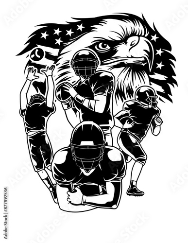 US Eagle Football Player Illustration, Sports Dad Gift Idea Stencil, American Game Clipart, Coach T-shirt Design Vector, Goalkeeper Cut File, Fielder dxf