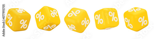 3d set of yellow cubes with percent and different angles.  Stock vector illustration on isolated background.	
