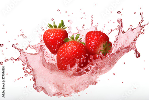 Splash of fresh strawberry juice, white background