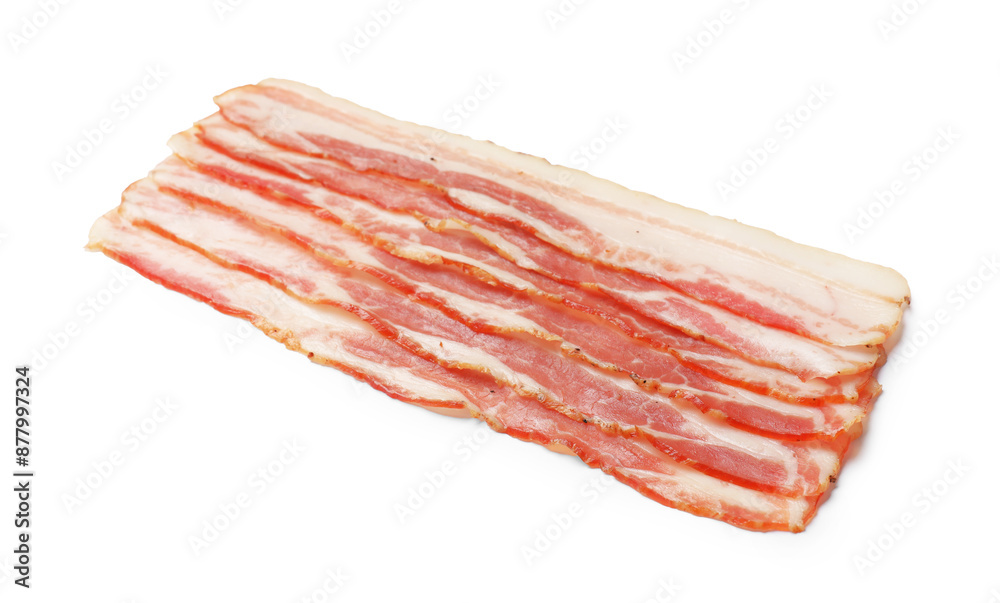 Slices of raw bacon isolated on white Slices of raw bacon isolated on white